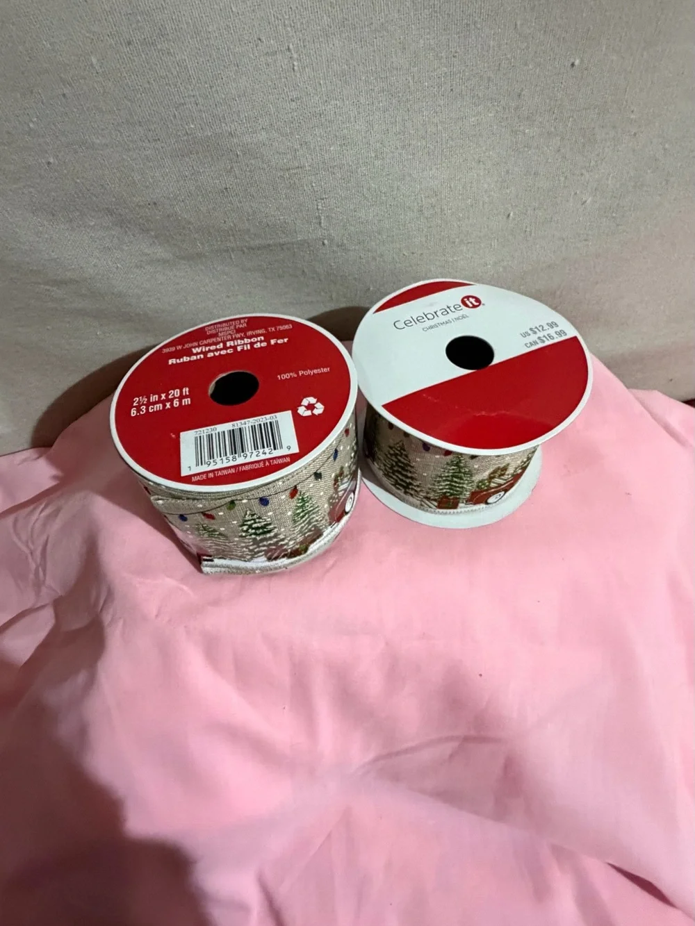 Celebrate It Red Truck Burlap Ribbon with Green Trees